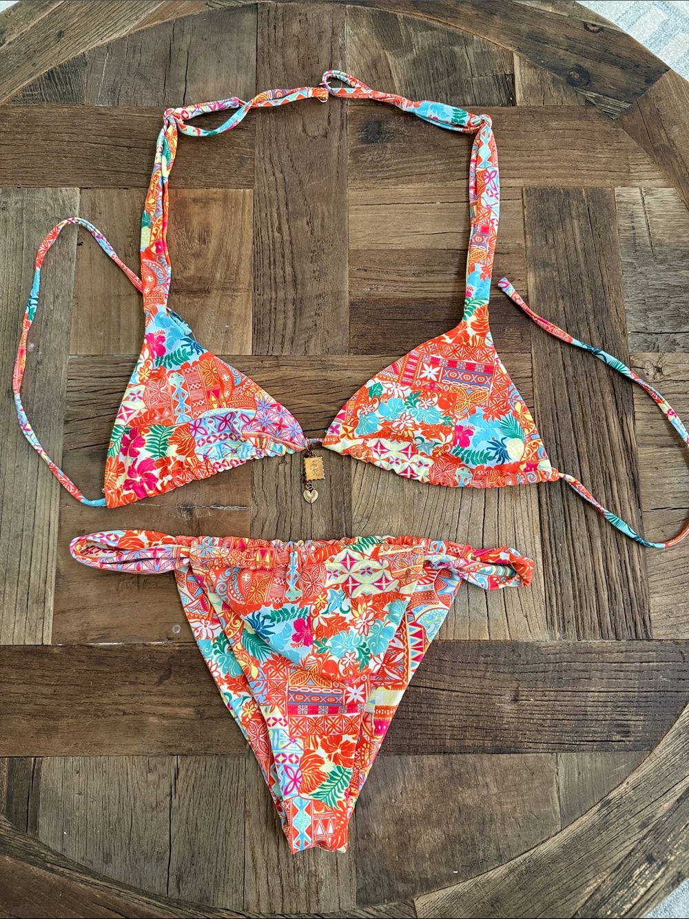 Kids Orange Floral Print Bikini Swimsuit